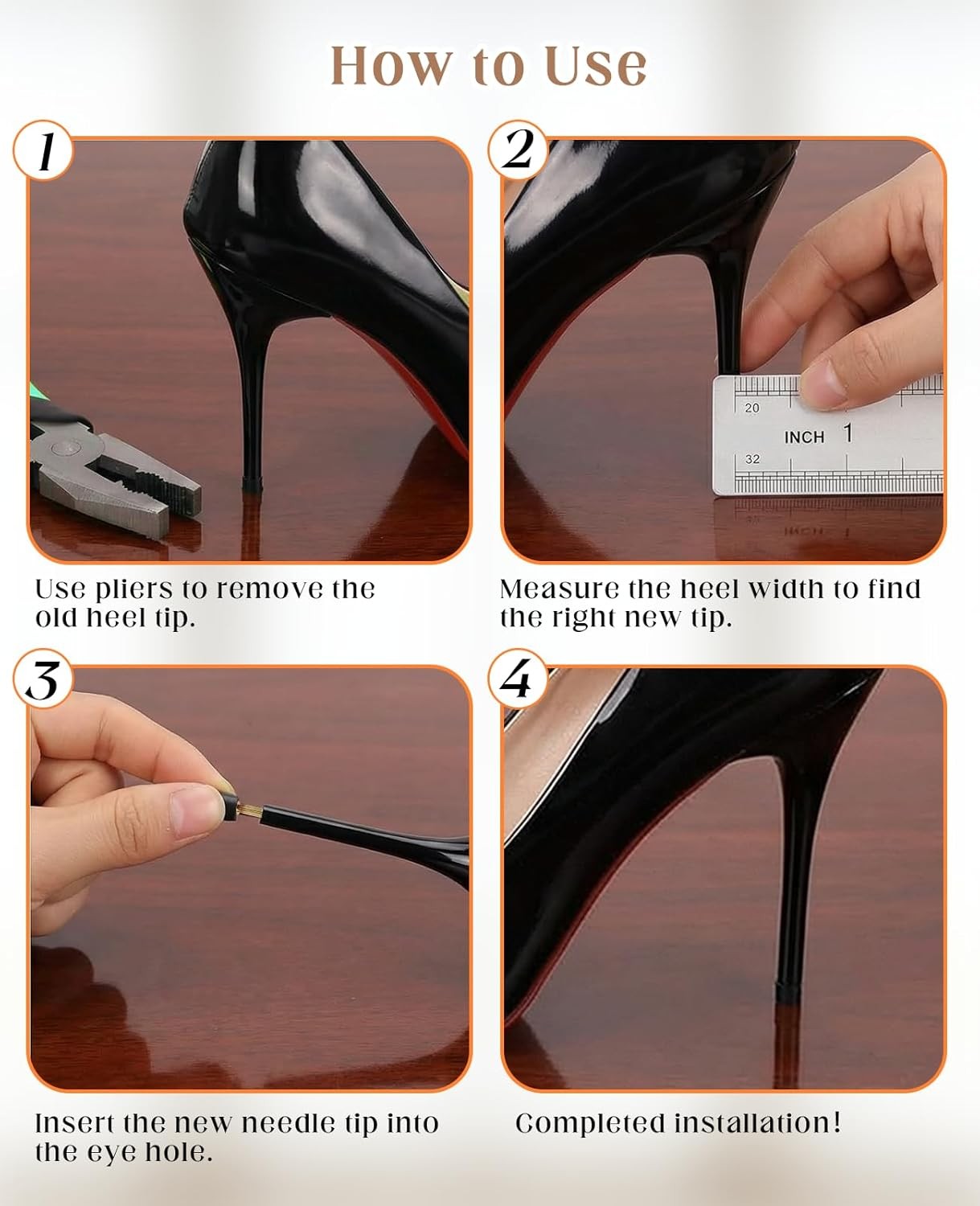 40 Pairs High Heel Tips Replacement, U Cap Style 5 Sizes (8/9/10/11/12mm), 2 Dia