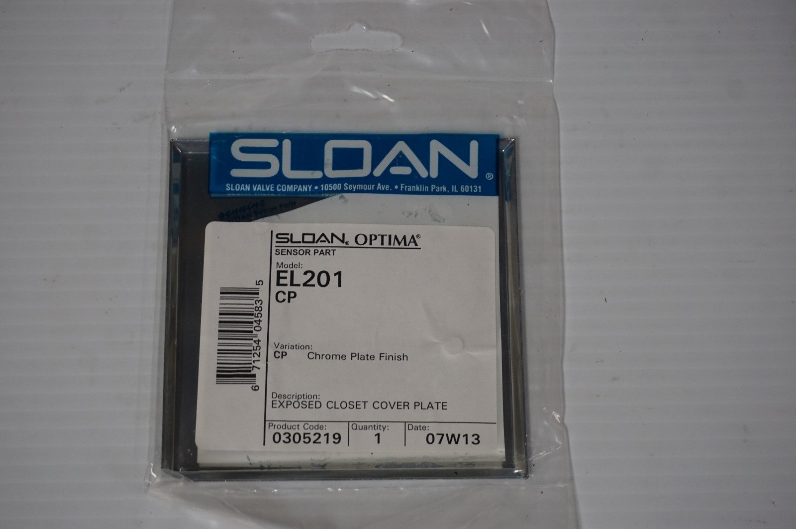 Sloan Optima EL201 Closet Sensor Cover Plate w/ Screws Chrome Finish – 0305219