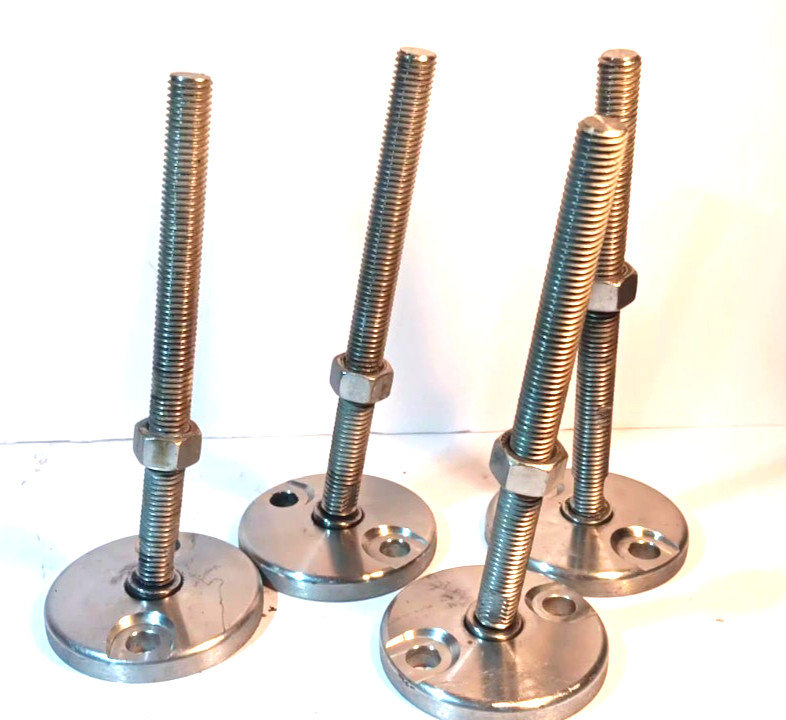 Lot of 4, 3″ Stainless Steel Swivel Leveling Feet w/ 5/8″-11 x 8″ Stems