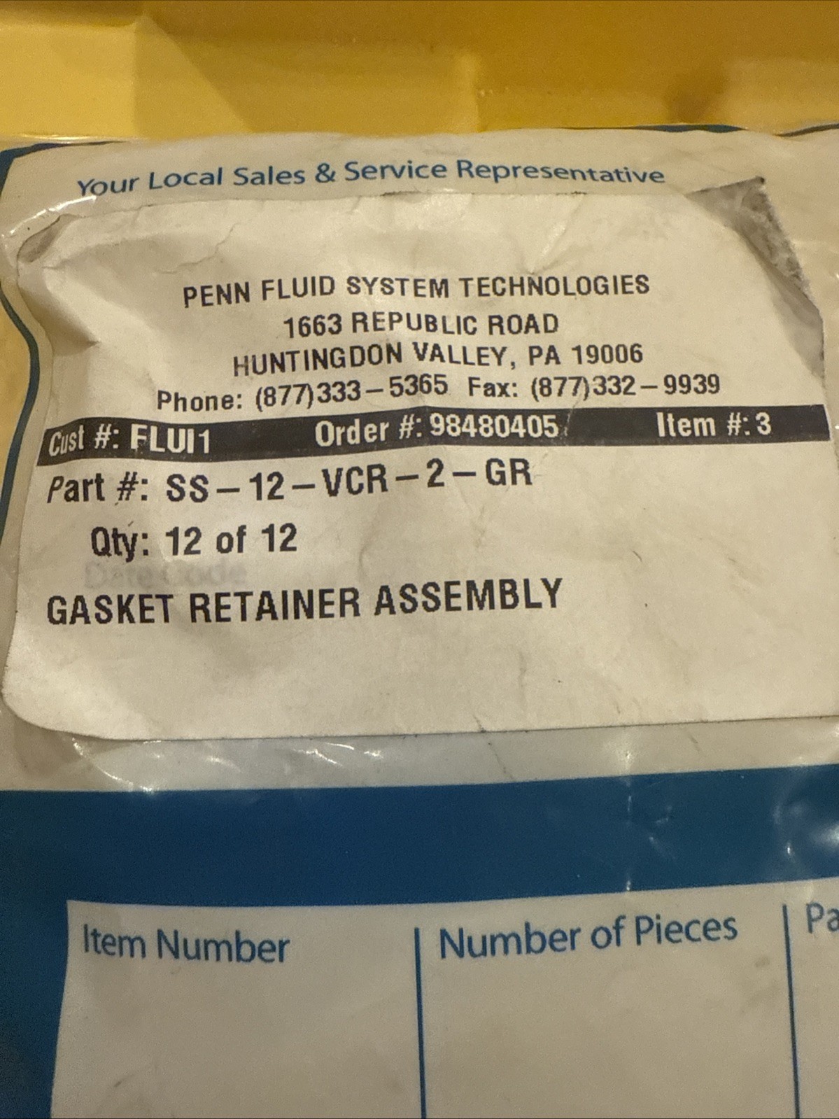 Pack Of 12 , Swagelok gasket retainer VCR 3/4″, SS-12-VCR-2-GR-VS #130Z39 BOX A