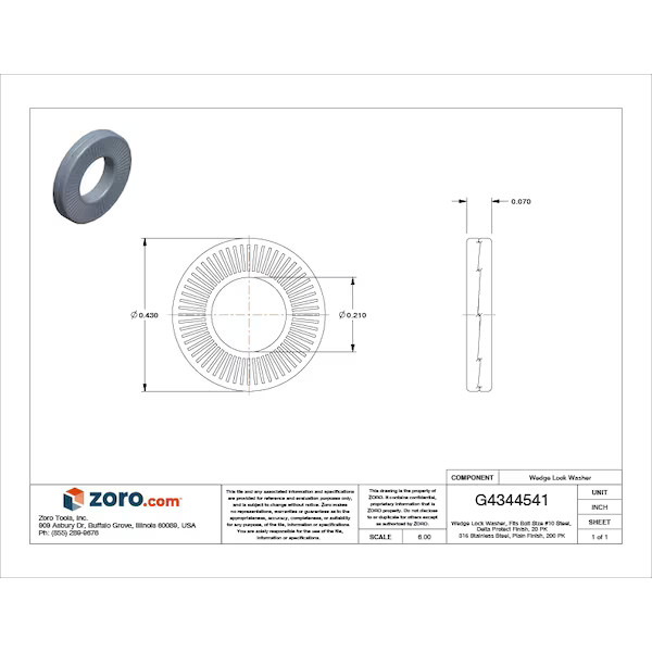 Wedge Lock Washer, For Screw Size #10 Steel, Advanced Corrosion Resistance , 20