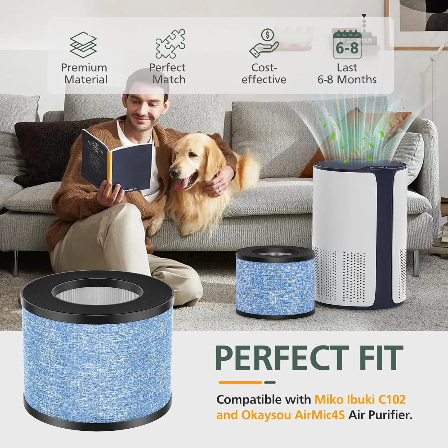 2 Pack C102 HEPA Air Filter MA-01CW Replacement Filter Compatible with Miko Ibuk