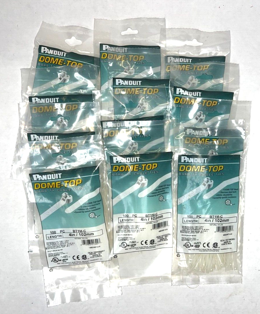 PANDUIT DOME TOP BARB TY CABLE TIES WHITE LENGTH 4IN/102MM LOT OF 12