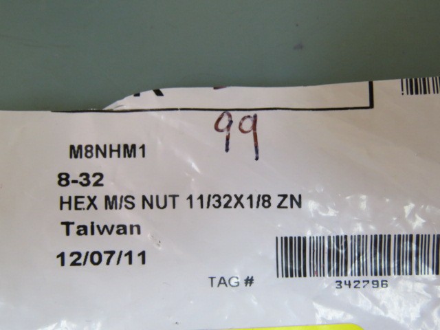 McMasters Carr 90480A009 Qty of 99 per Lot Medium-Strength Steel Hex Nut, Zinc-