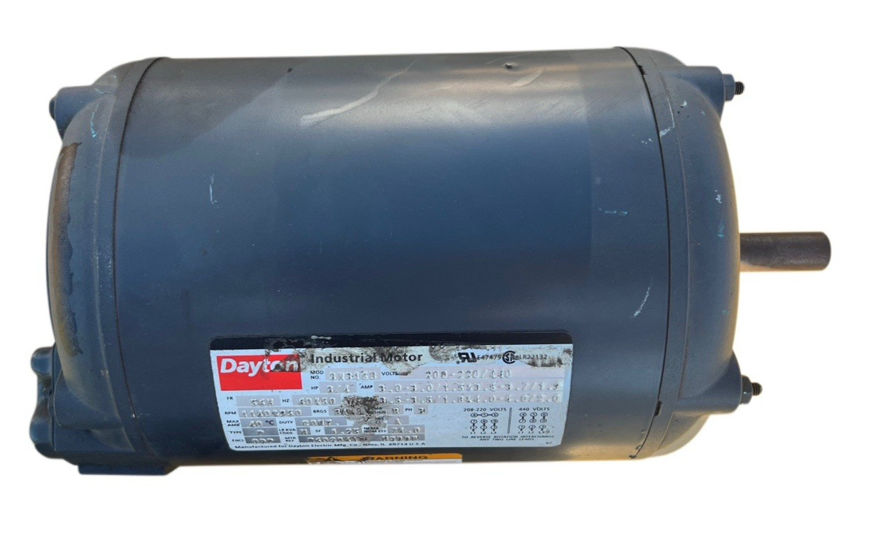 Dayton Ind Motor 3N316B AC Motor 3/4Hp 1140 & 950RPM 208-220/440V New Quick Ship