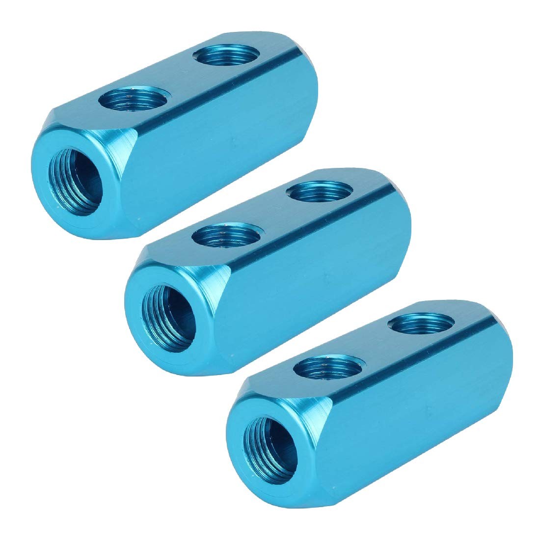 3 Pack 1/4 inch 2 Way 5 Port Aluminum Air Hose Inline Manifold Block Splitter