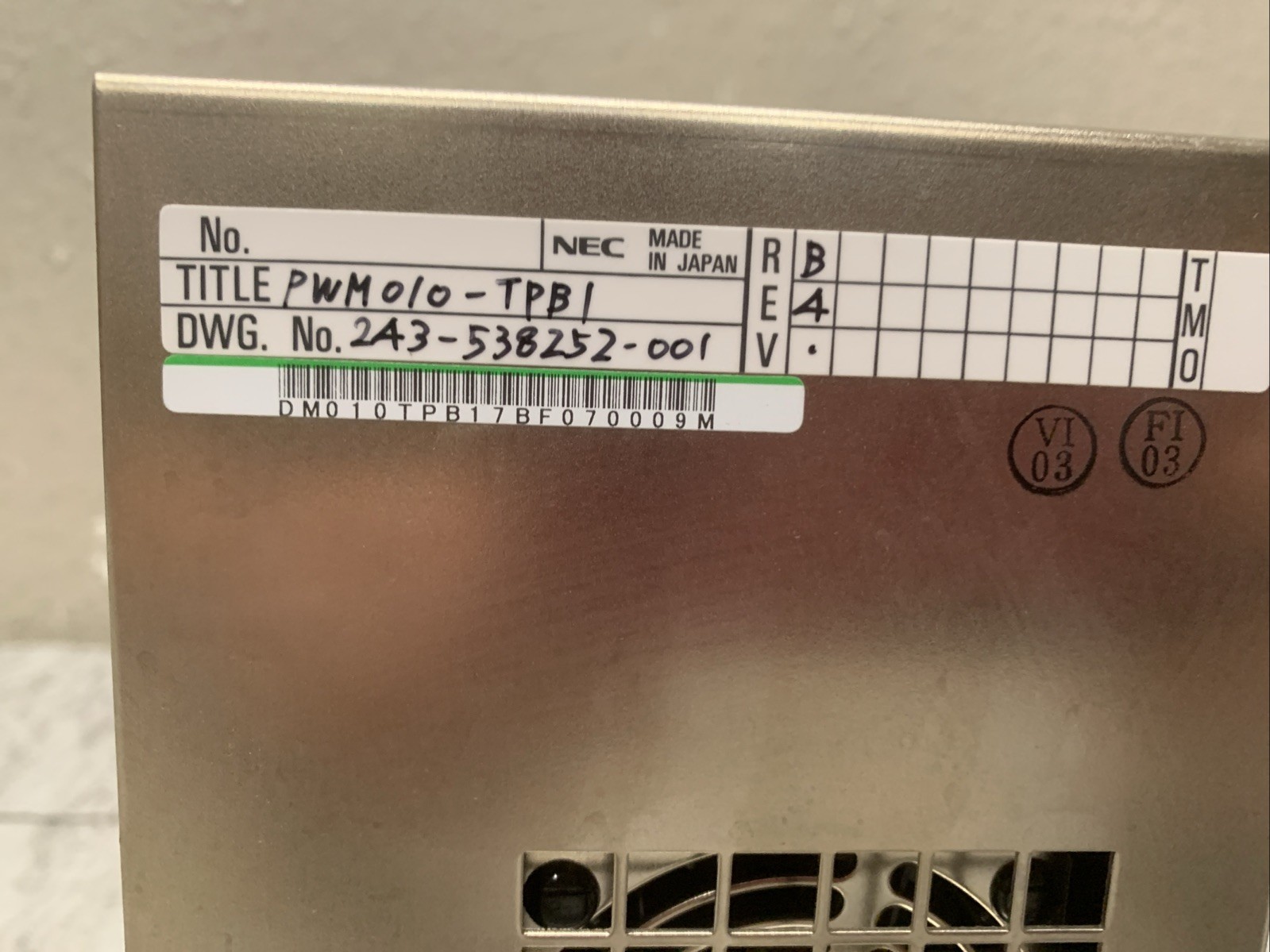 TEL TOKYO ELECTRON POWER SUPPLY PWM010-TPB1