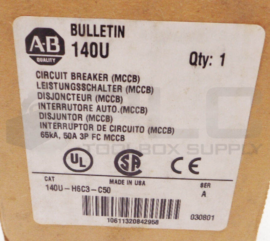 NEW ALLEN BRADLEY 140U-H6C3-C50 SERIES A CIRCUIT BREAKER 50A 3P 140U-H6
