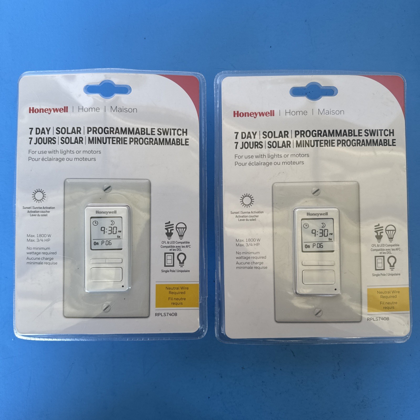 Honeywell 120-Volt 7-Day In/Out Motor & Light Switch Timer RPLS740B Lot Of 2