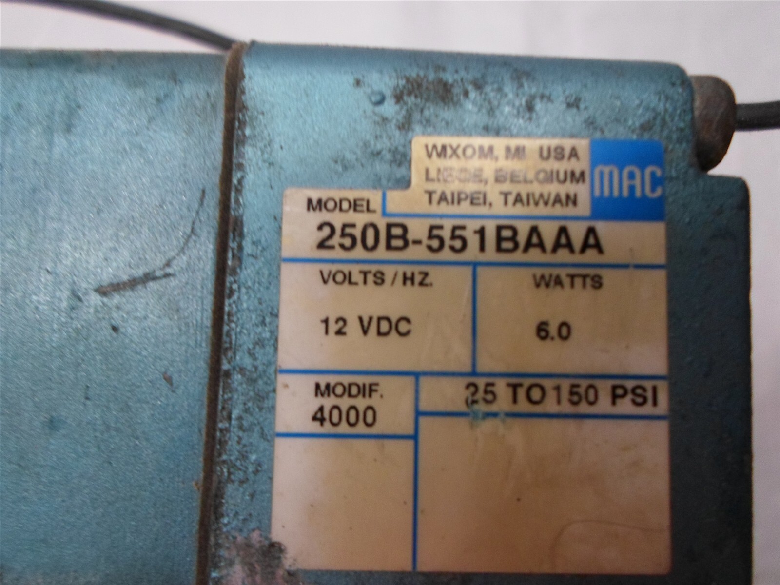 Used: MAC Model 58D-42-551BA, Vac to 150 PSI, With 250B-551BAAA 25-250PSI 12VDC