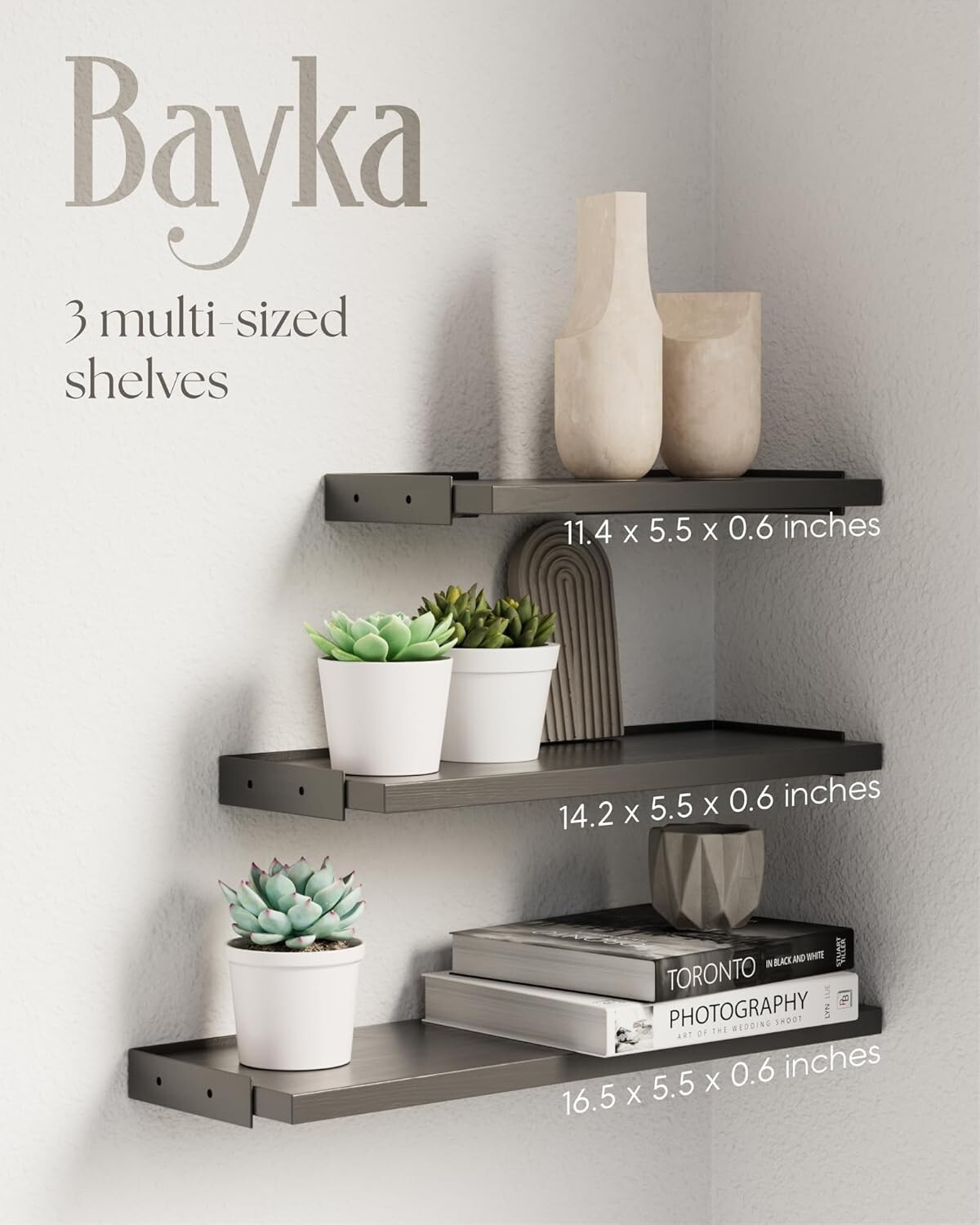 Floating Wall Shelves Wall Mounted Rustic Wood Floating Storage Shelves Set of 3