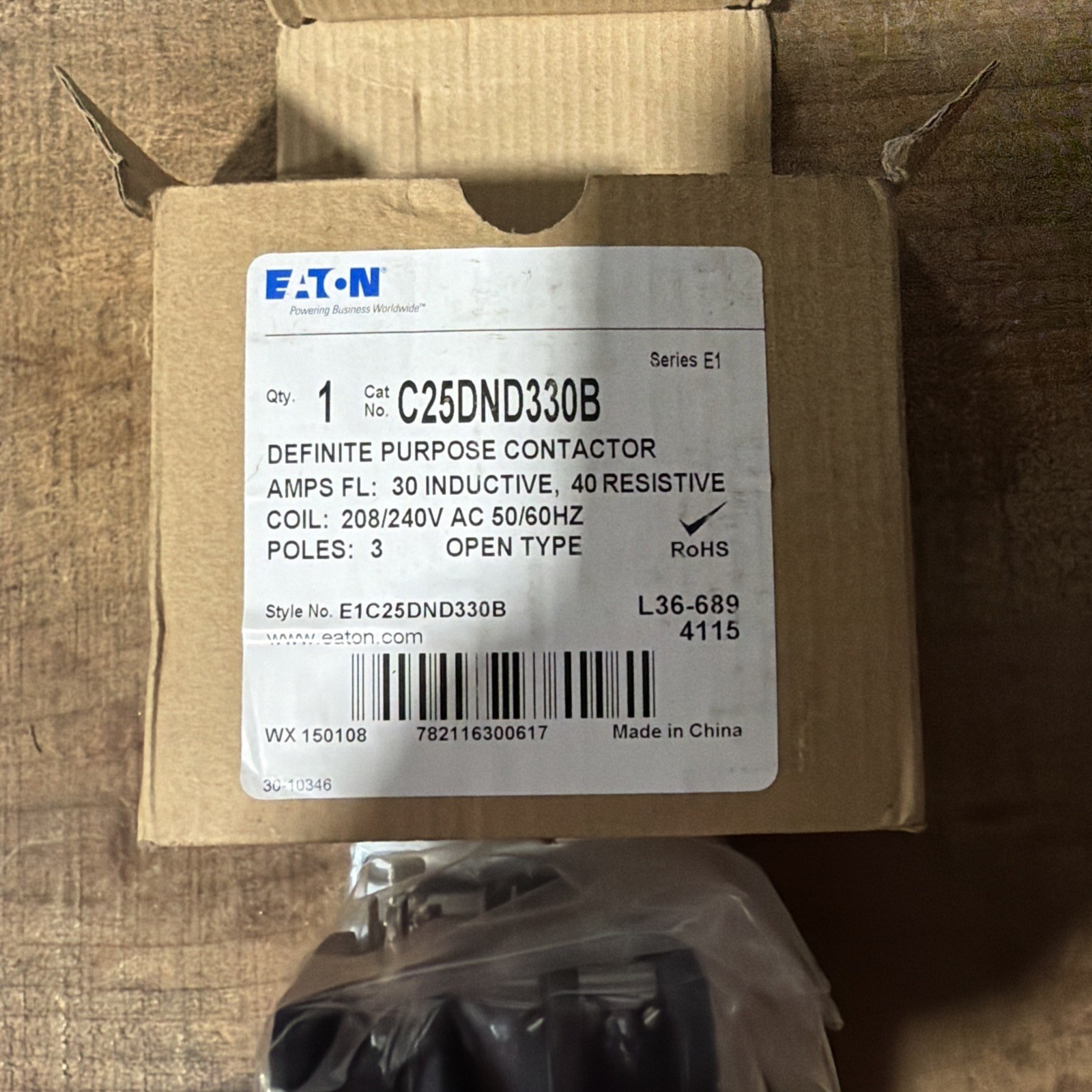 EATON C25DND330B Definite Purpose Contactor, New, 208/240V Coil