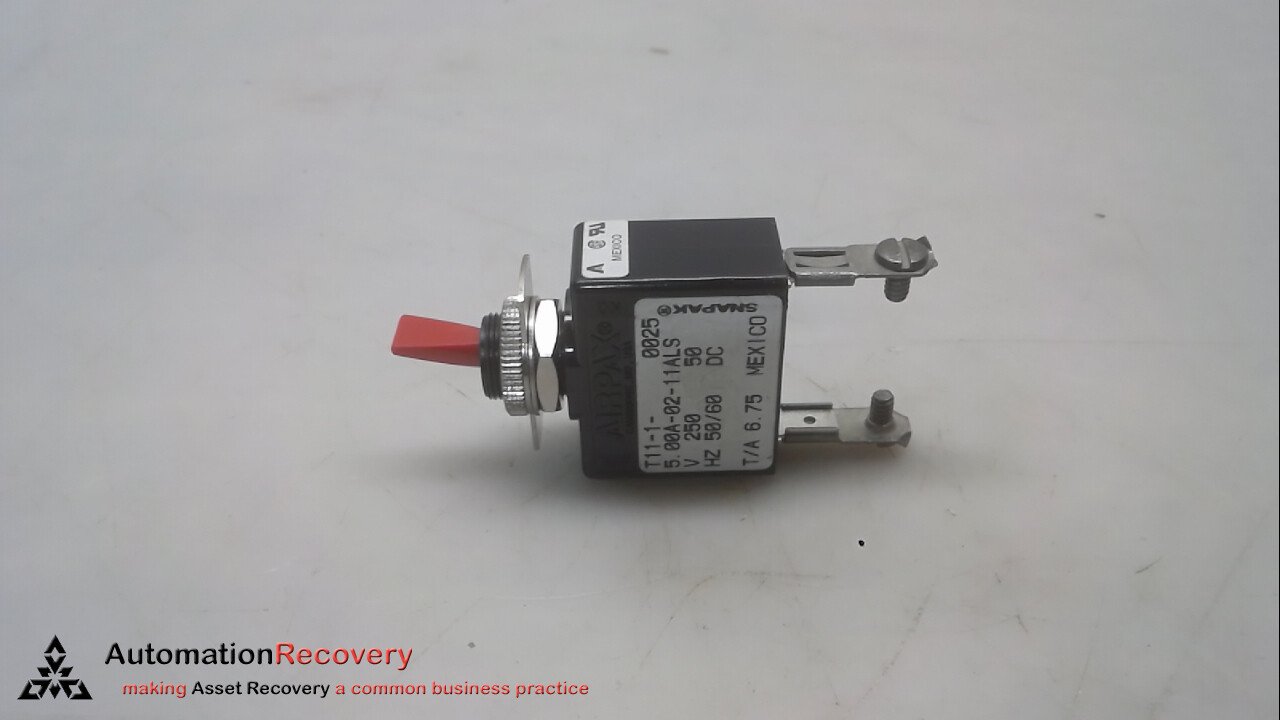 SANKEN-AIRPAX T11-1-5.00A-02-11ALS,CIRCUIT SWITCH, 250V, 5A, 1 POLE, NEW #264137