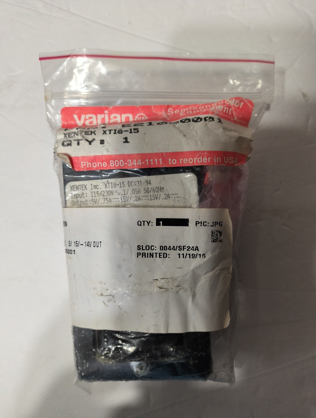 VARIAN DC POWER SUPPLY P/N E21000001 / XENTEK XTI8-15, 5 V, 15 V, NOS