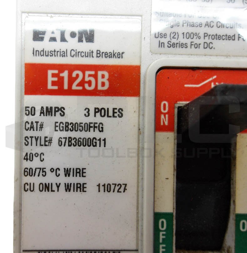 EATON E125B 50A 3 POLE CIRCUIT BREAKER EGB3050FFG