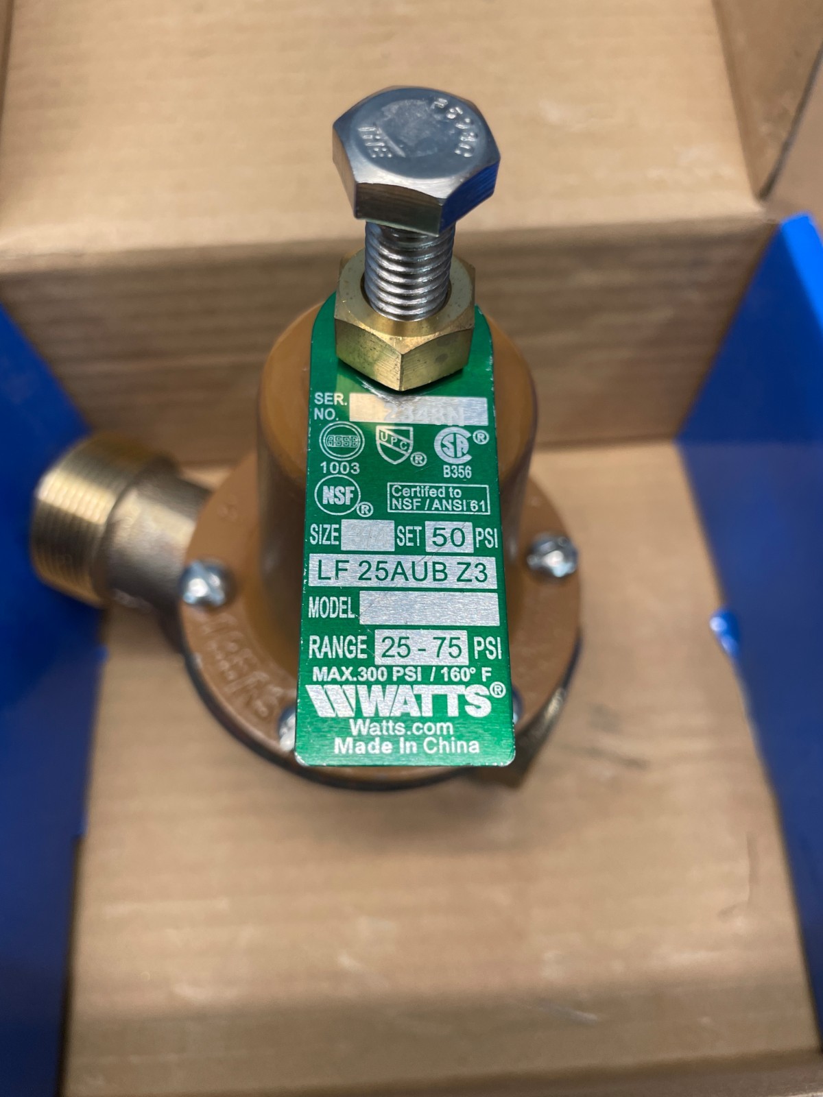 LF25AUB-Z3 Water Pressure Reducing Valve 3/4 Inch MISSING NPT Female Fitting