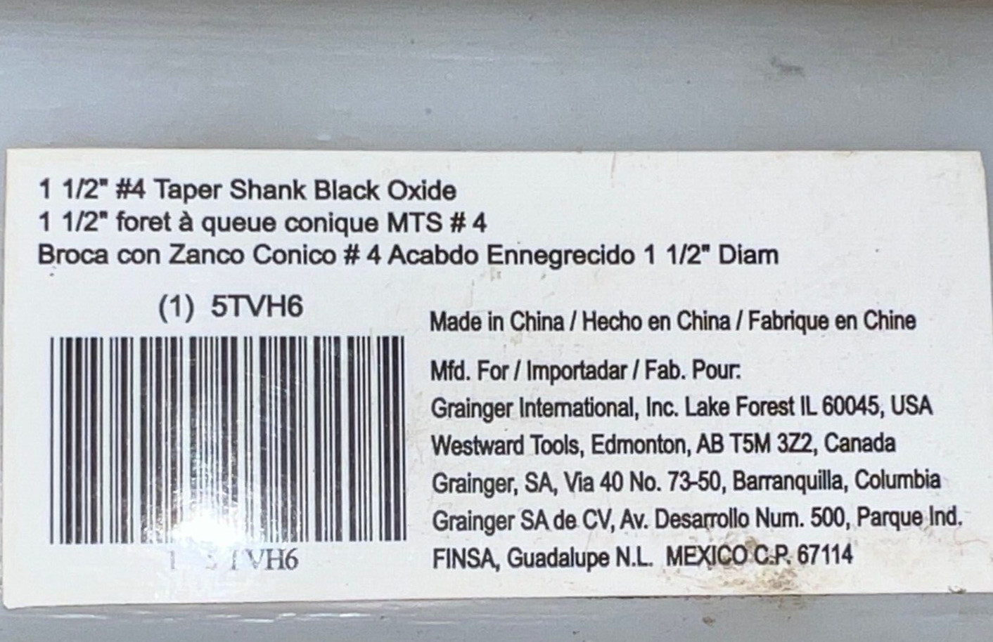 WESTWARD TAPERED SHANK DRILL BIT 5TVH6 MT4 1-1/2″ CUT 10″ LOC 15-1/2″ OAL