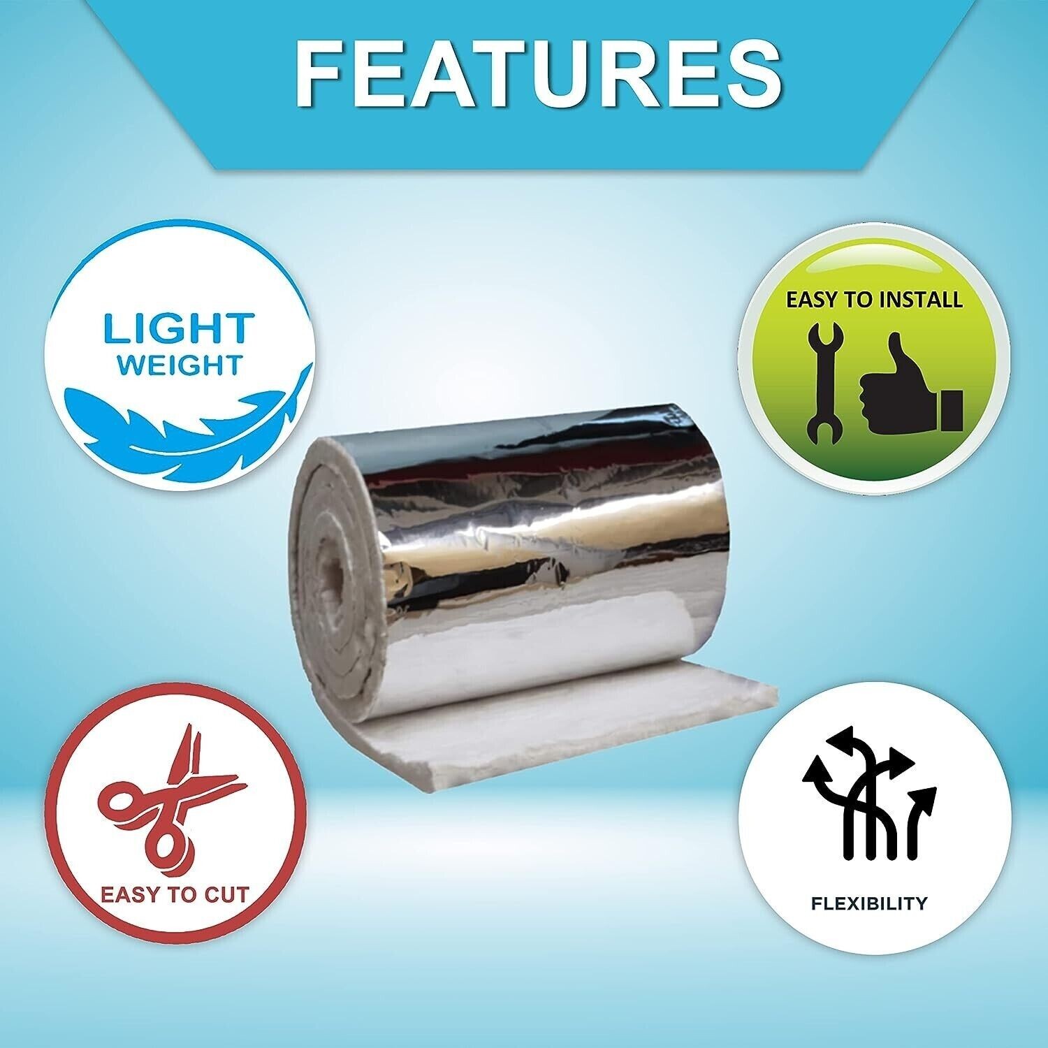 1/2″ Aluminium Foil Faced Ceramic Fiber Blanket Insulation 8# 2300F 24″ X 6.20′