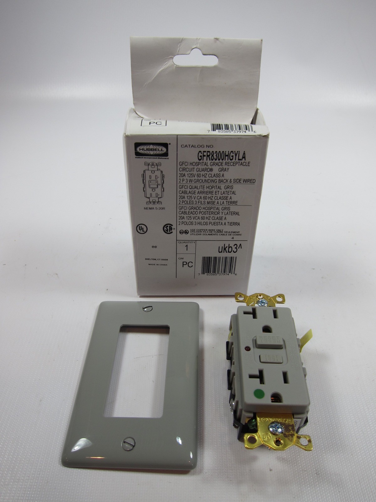 New Hubbell GFR8300HGYLA GFCI Hospital Grade Receptacle 20A 125V 60Hz