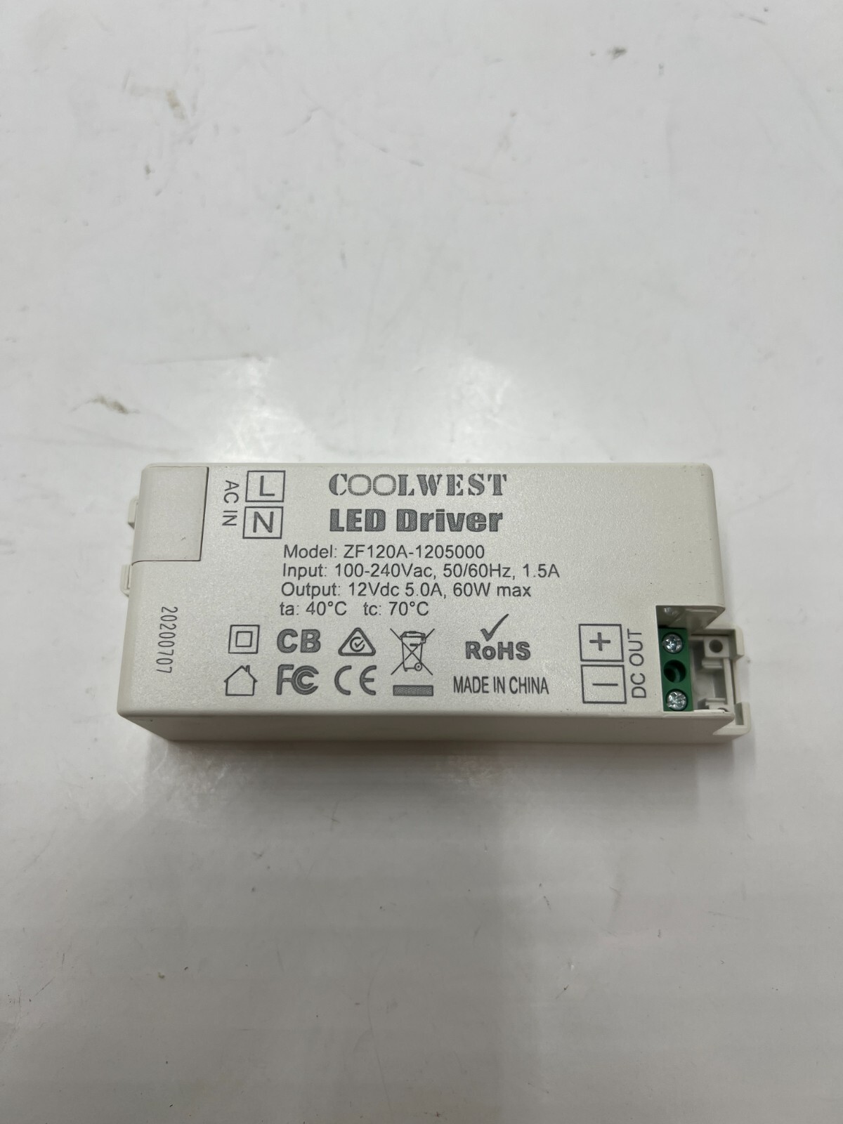 QTY 3 Coolwest LED Driver ZF120A-1205000 100-240VAC 50/60 Hz 1.5A 12VDC 5A 60W