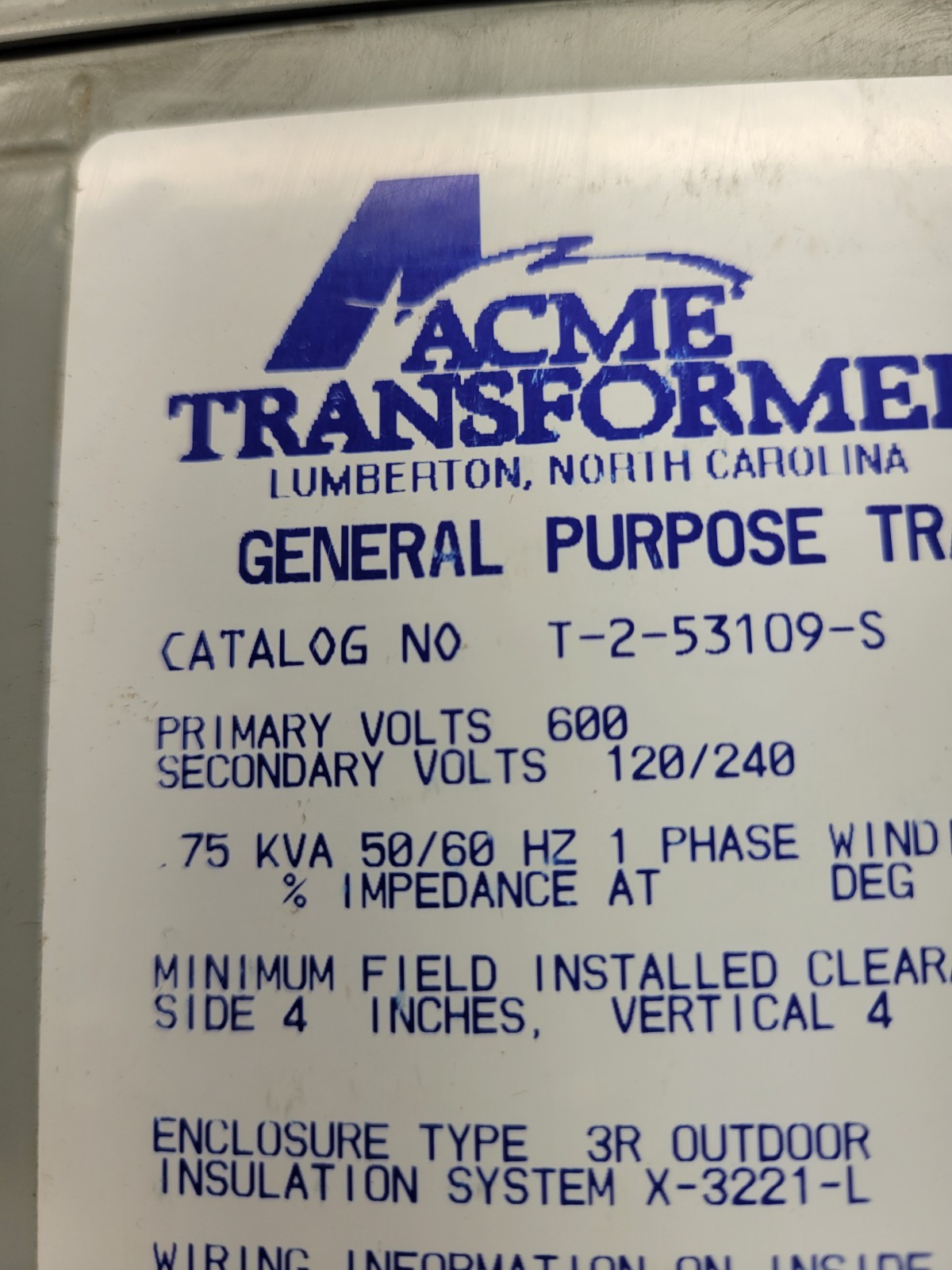 Acme Industrial Control Transformer #T-2-53109-S.