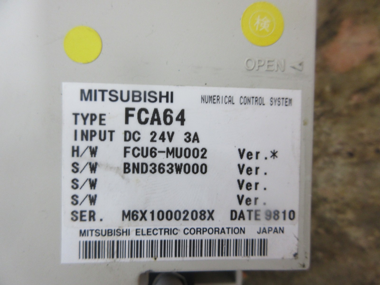 MITSUBISHI FCA64 FCU6-MU002 BND363W000 HR531 NUMERICAL CONTROL SYSTEM