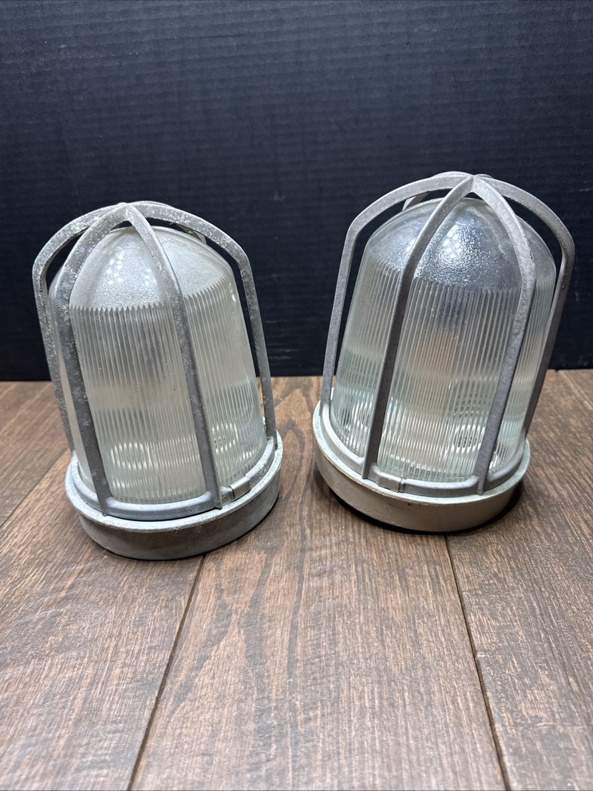 UNBRANDED INDUSTRIAL EXPLOSION PROOF CAGED RIBBED GLOBE LIGHTS Lot Of 2