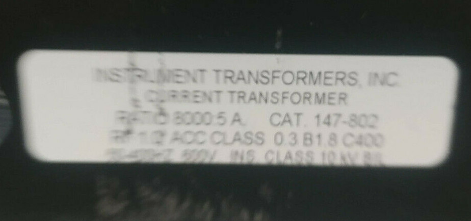 1 NEW INSTRUMENT TRANSFORMERS 147-802 CURRENT TRANSFORMER 600V NNB *MAKE OFFER*