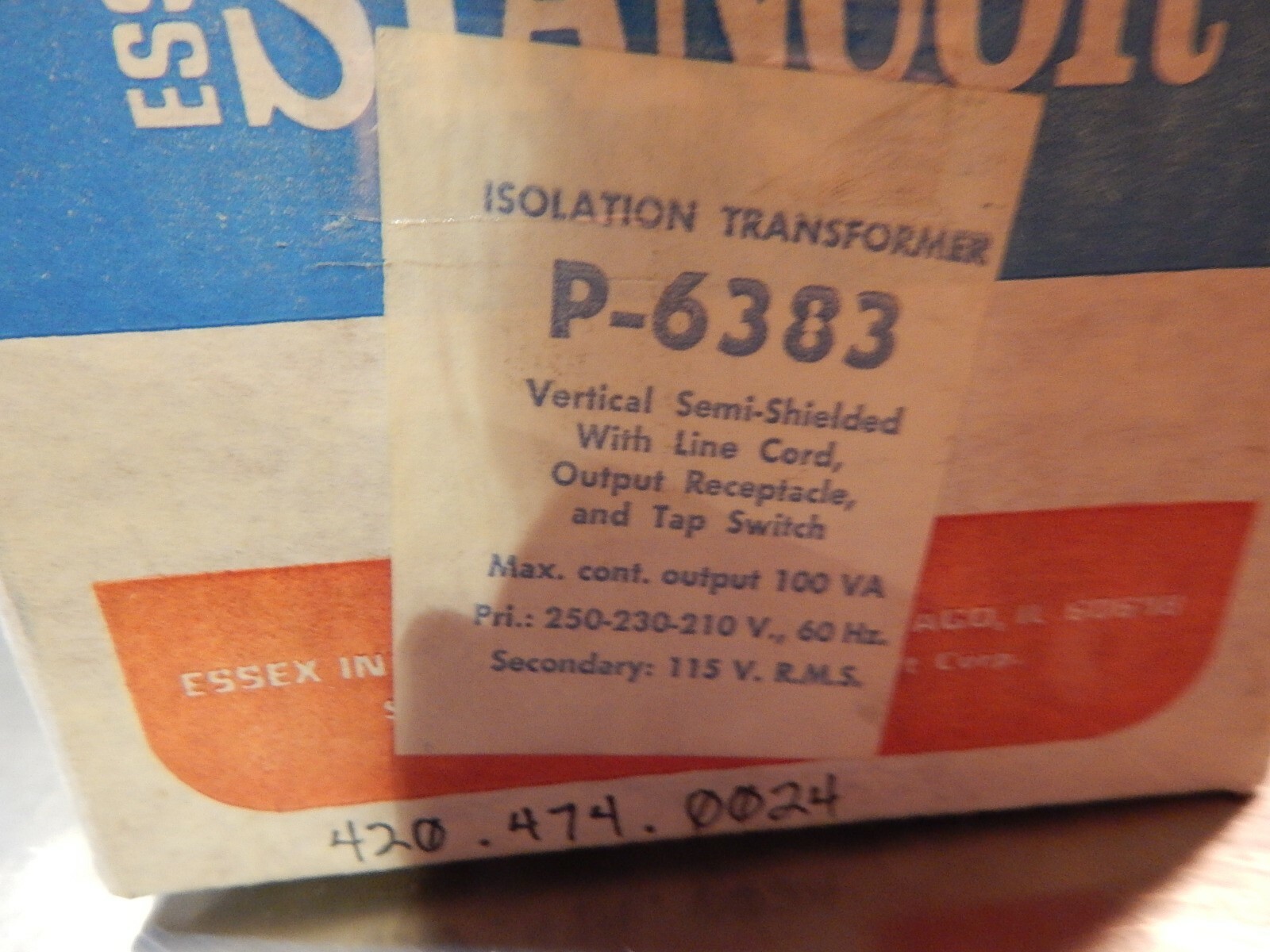 NEW Stancor P-6383 Isolation Transformer 250-230-210U 60Hz 115URMS