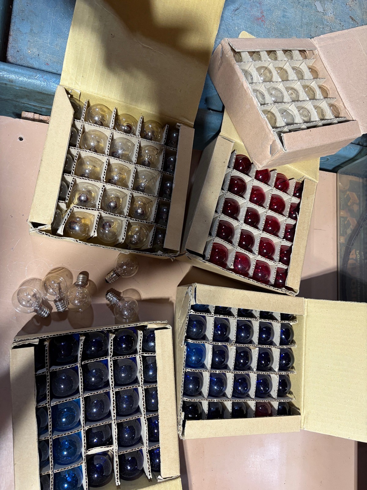 24v 5W E12 Base Light Bulbs 6 Boxes of 25 NOS Red Clear Blue