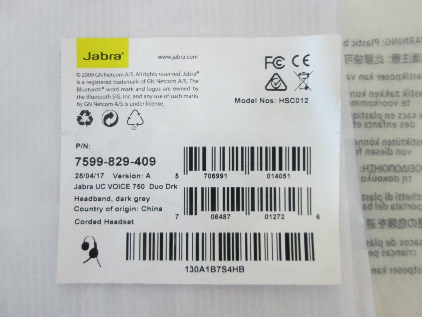 JABRA HSC012 UC VOICE 750 DUO DRK CORDED HEADSET 7599-829-409