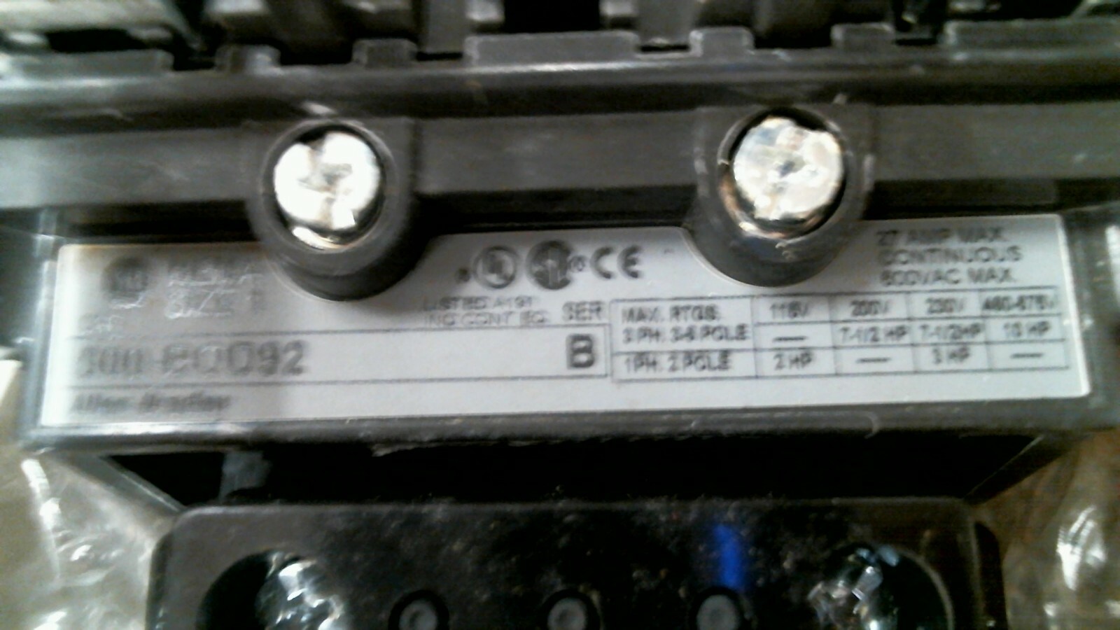 ALLEN BRADLEY 500-BOD92 CONTACTOR AC SIZE 1 SER.B 120V 60HZ 1P -FREE SHIPPING