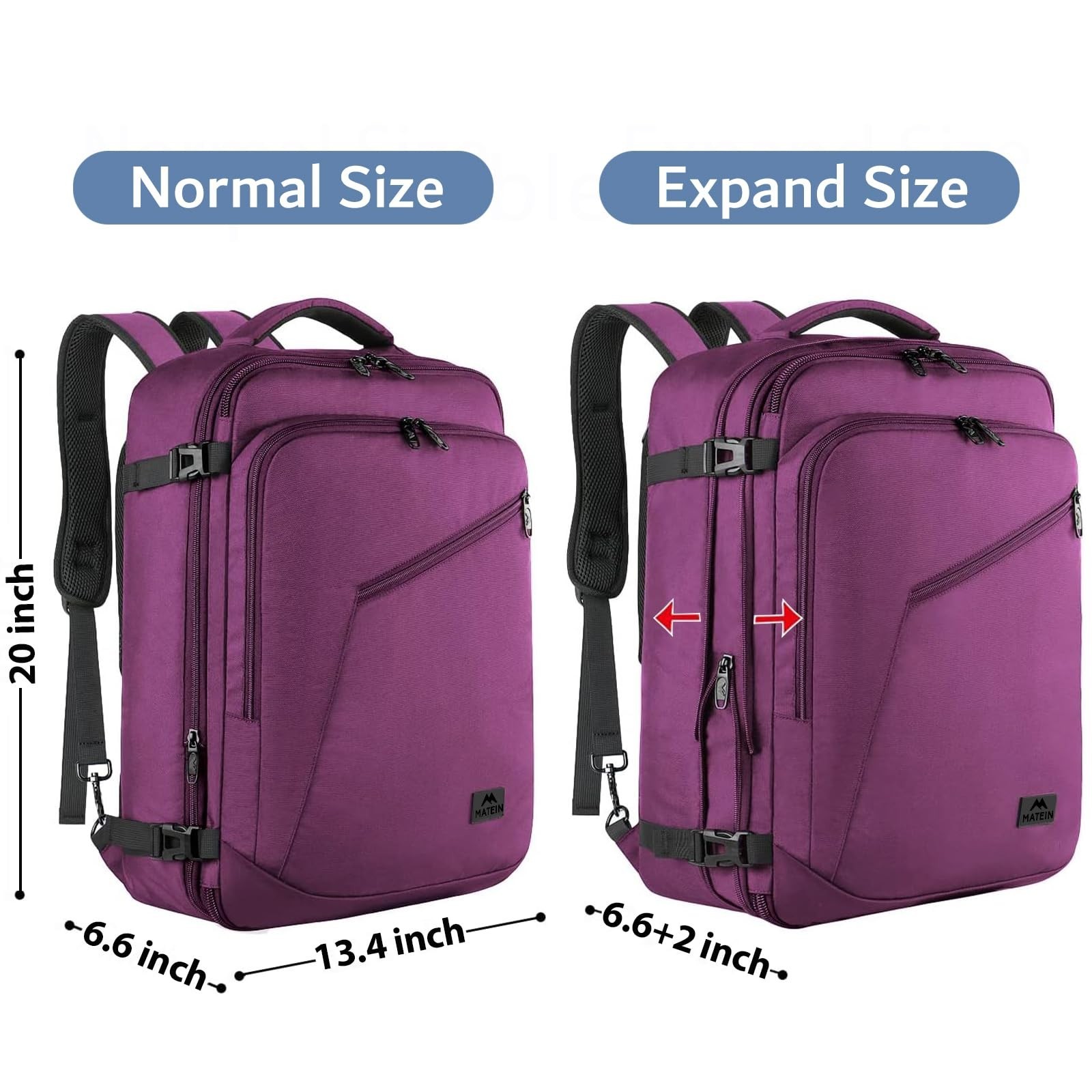 MATEIN Large Purple Travel Backpack, Water Resistant Airplane Backpack for Wo…