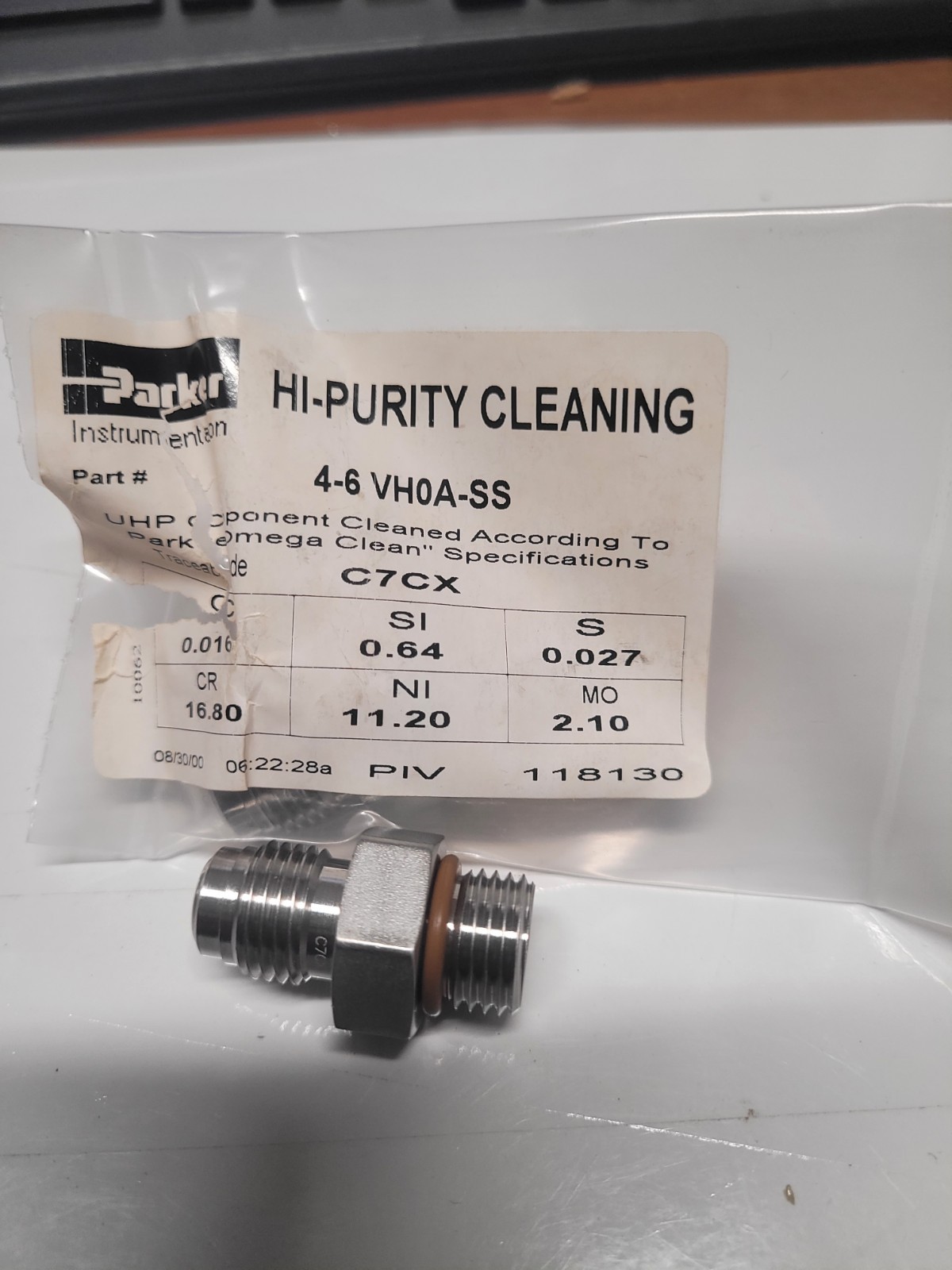 8-Parker VacuSeal Connector Fittings 4-6 VHOA-SS Applied Mtrls. PN:62000447-1x