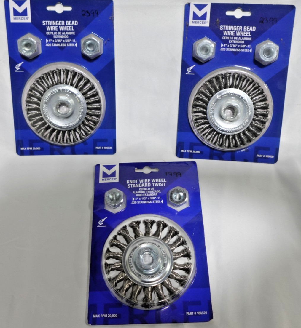 2 Stringer bead wire wheel and 1 Knot wire wheel standard twist