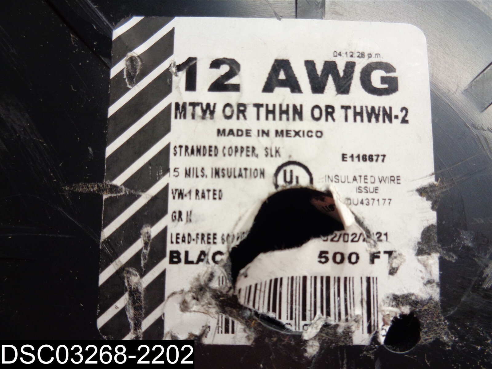QTY=1 Roll of 500 Feet: 12 AWG Black Stranded Copper Wire MTW or THHN or THWN-2