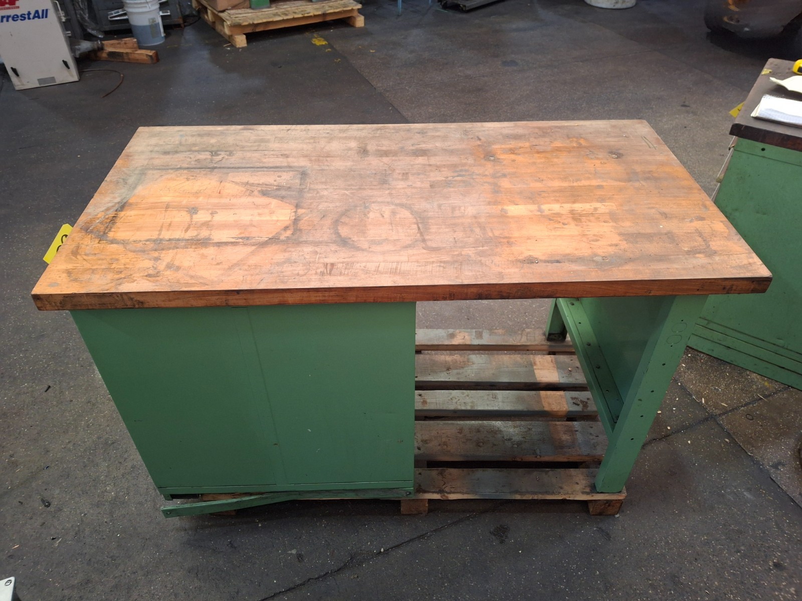 Vidmar Heavy Green 4 Pull Drawer Tool Storage Cabinet With Maple Wood Top
