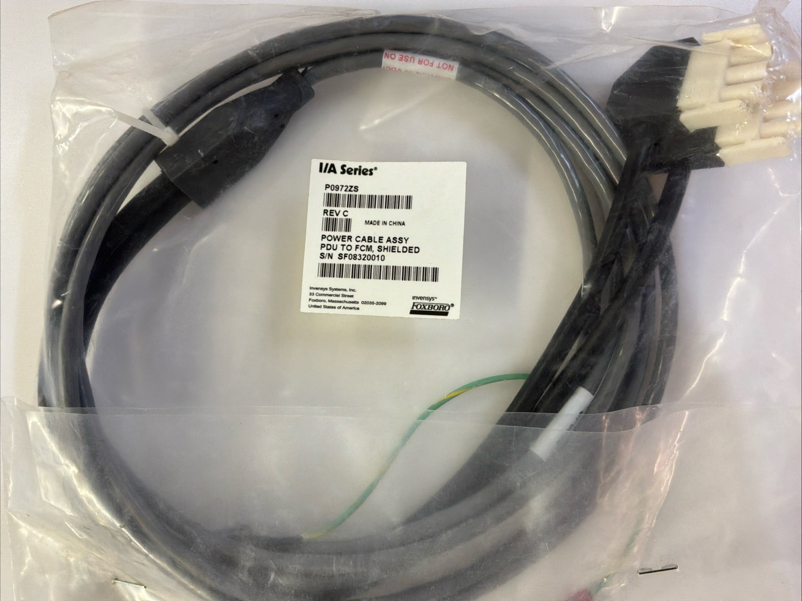 Foxboro P0972ZS Rev C I/A Series Power Cable Assy PDU to FCM Shielded NOS