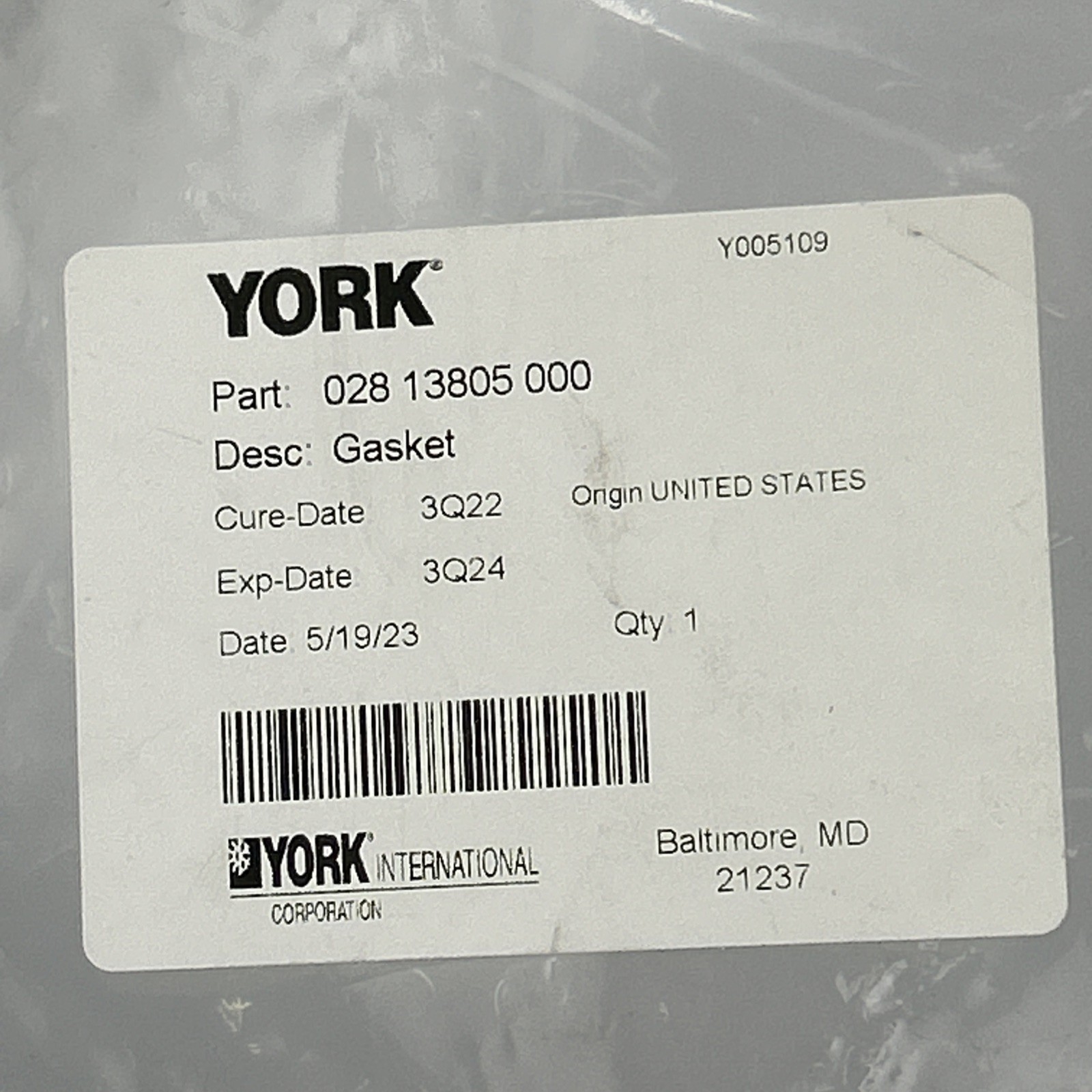 YORK 028-13805-000 1/2″ Gasket Rubber Sealing Washer NPT Connection
