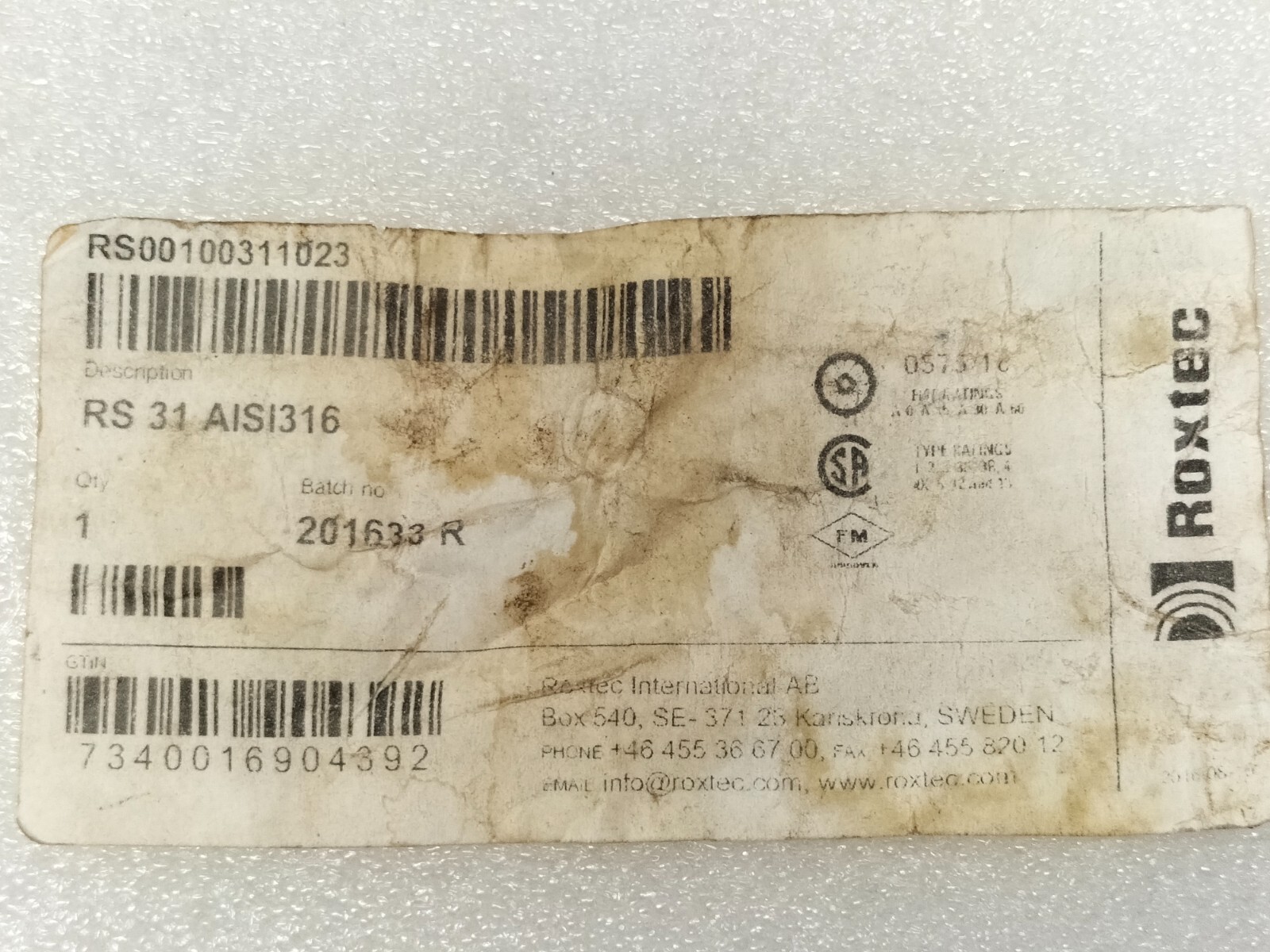 ROXTEC RS 31 AISI316 ROUND SEAL FOR CABLE/PIPES 4-17 mm RS00100311023