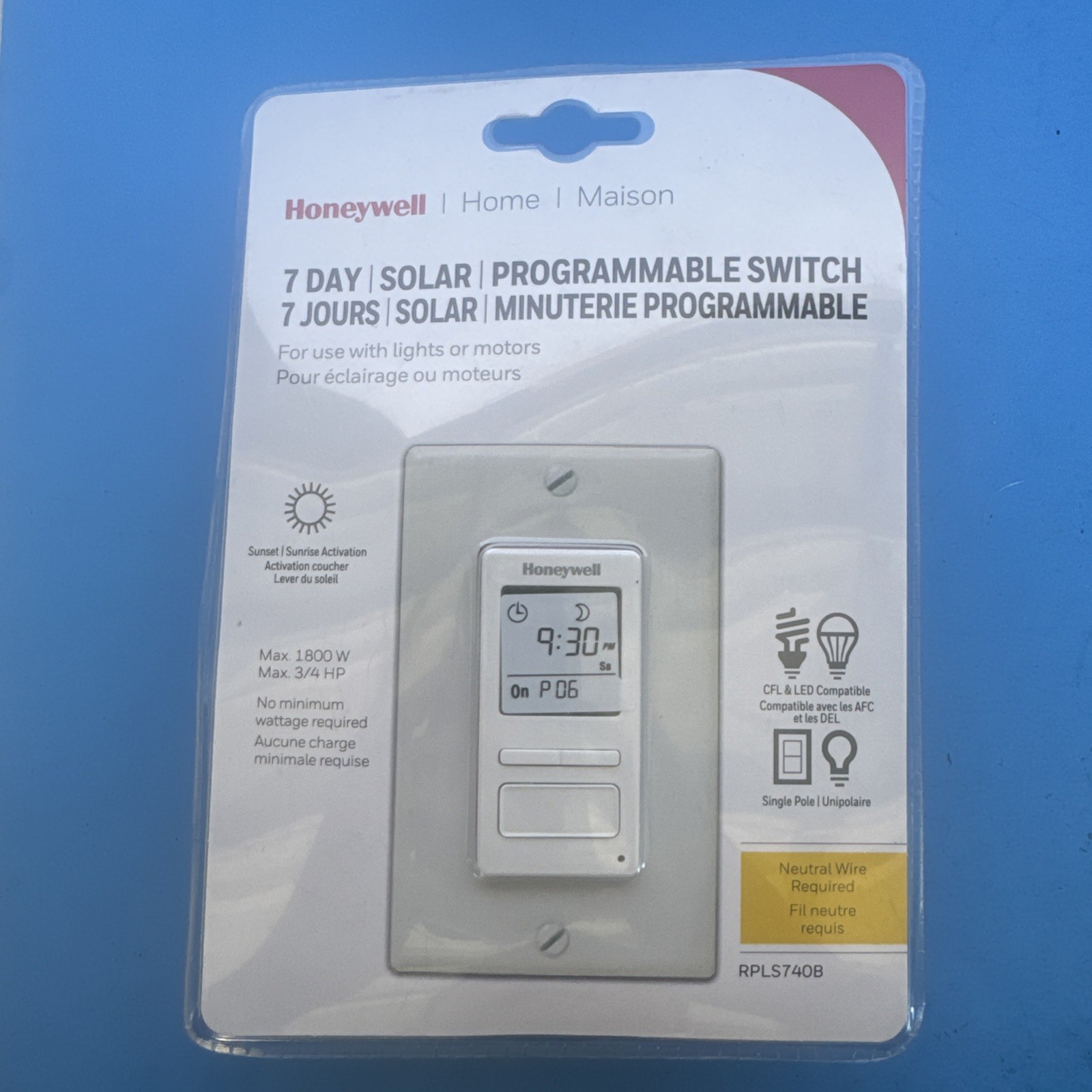Honeywell 120-Volt 7-Day Programmable In/Out Motor & Light Switch Timer RPLS740B