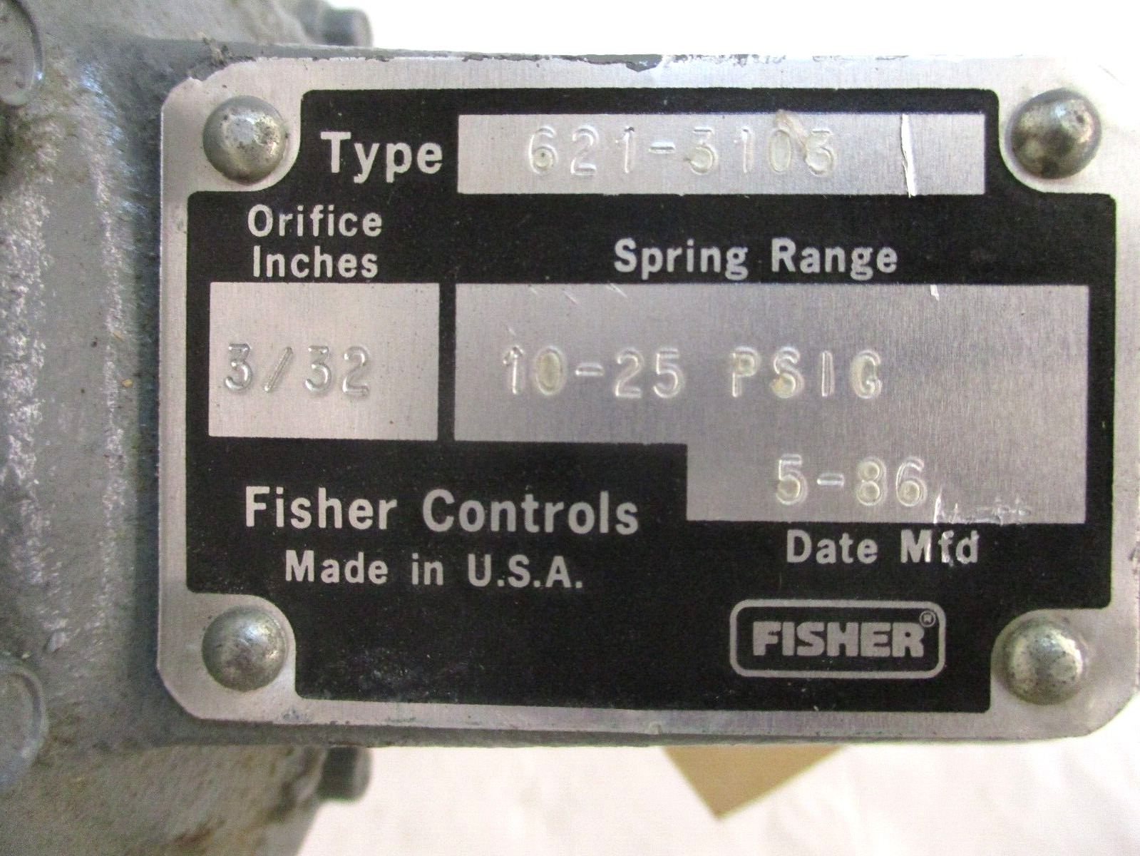 Fisher Controls 621-3103 10-25 PSI 3/32 Orifice Inches A6813PA