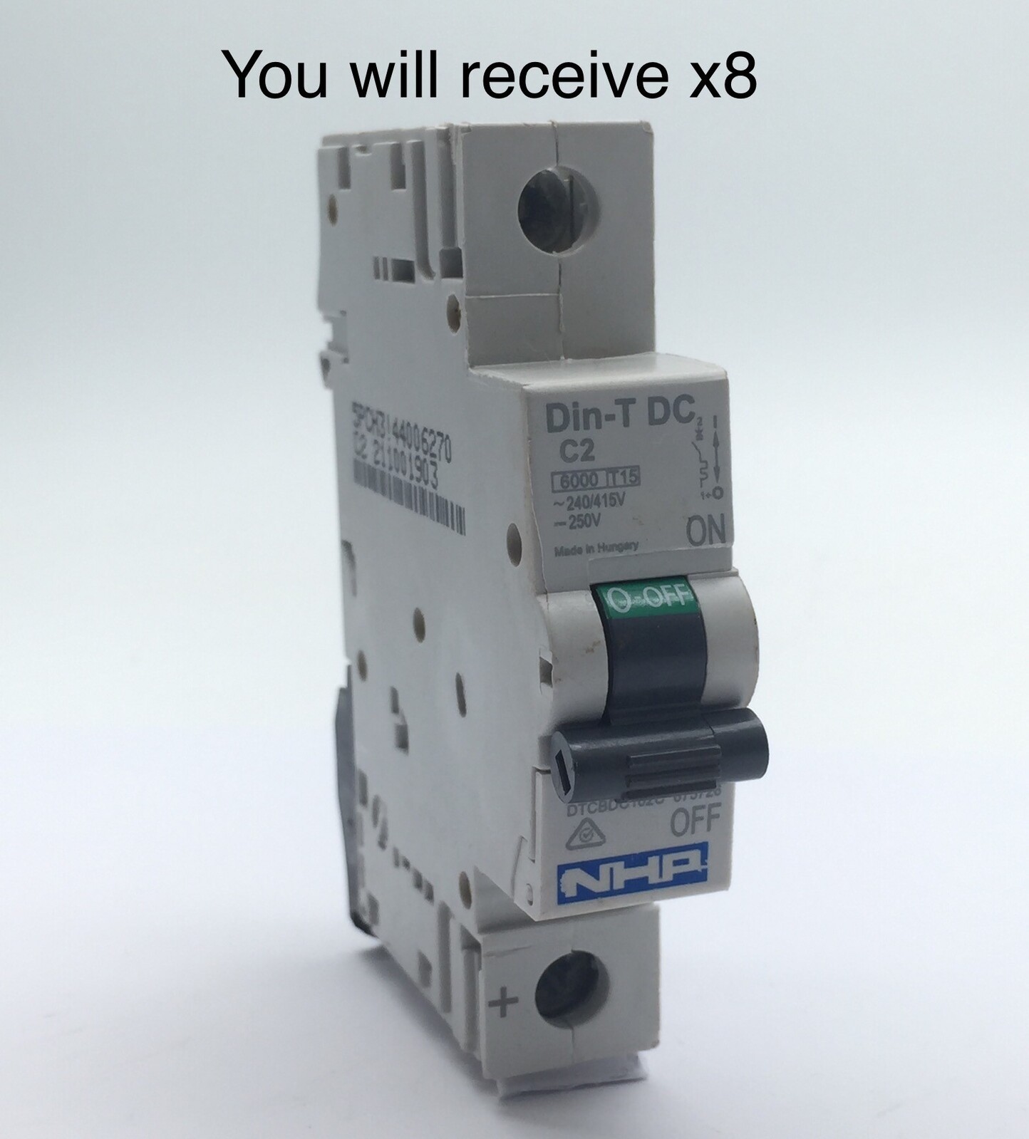 NHP DTCBDC102C Din-T DC C2 Miniature Circuit Breaker 2A 1P 6kA x8