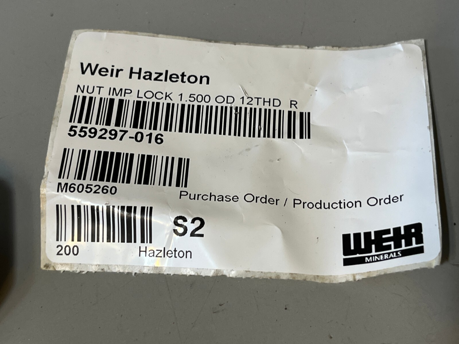 Weir Hazelton, Nut IMP Lock, 1.500 OD 12 THD, 559297-016