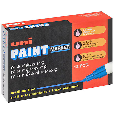 Uni-Paint 63601 Permanent Marker, Medium Tip, Black Color Family, Paint, 12 Pk