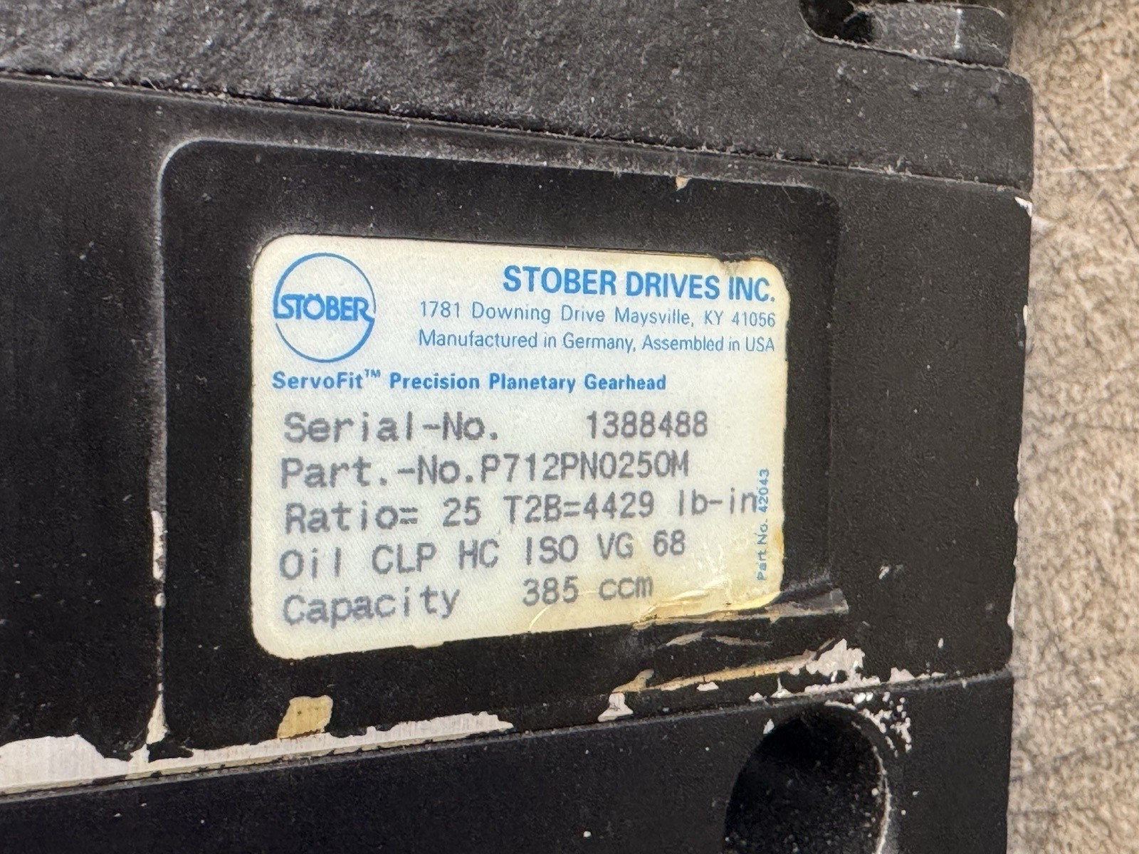 KOLLMORGEN GOLDLINE BRUSHLESS P.M SERVO MOTOR B-406-A-A3-R1 W/. STOBER GEAR HEAD