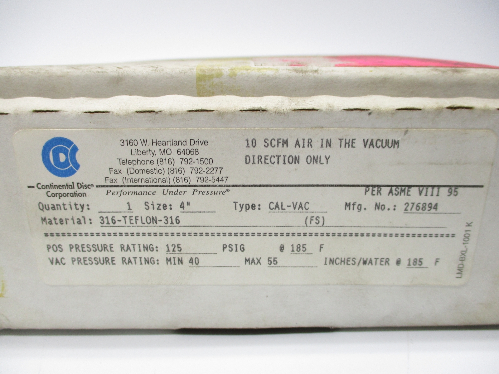 CDC 276894 TYPE CAL-VAC 4″ 125 PSIG @ 185 NSMP