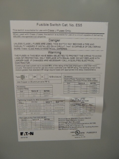 CUTLER HAMMER ES5T2R1RF1B 400A ELEVATOR CONTROL SWITCH LGK3630KSG