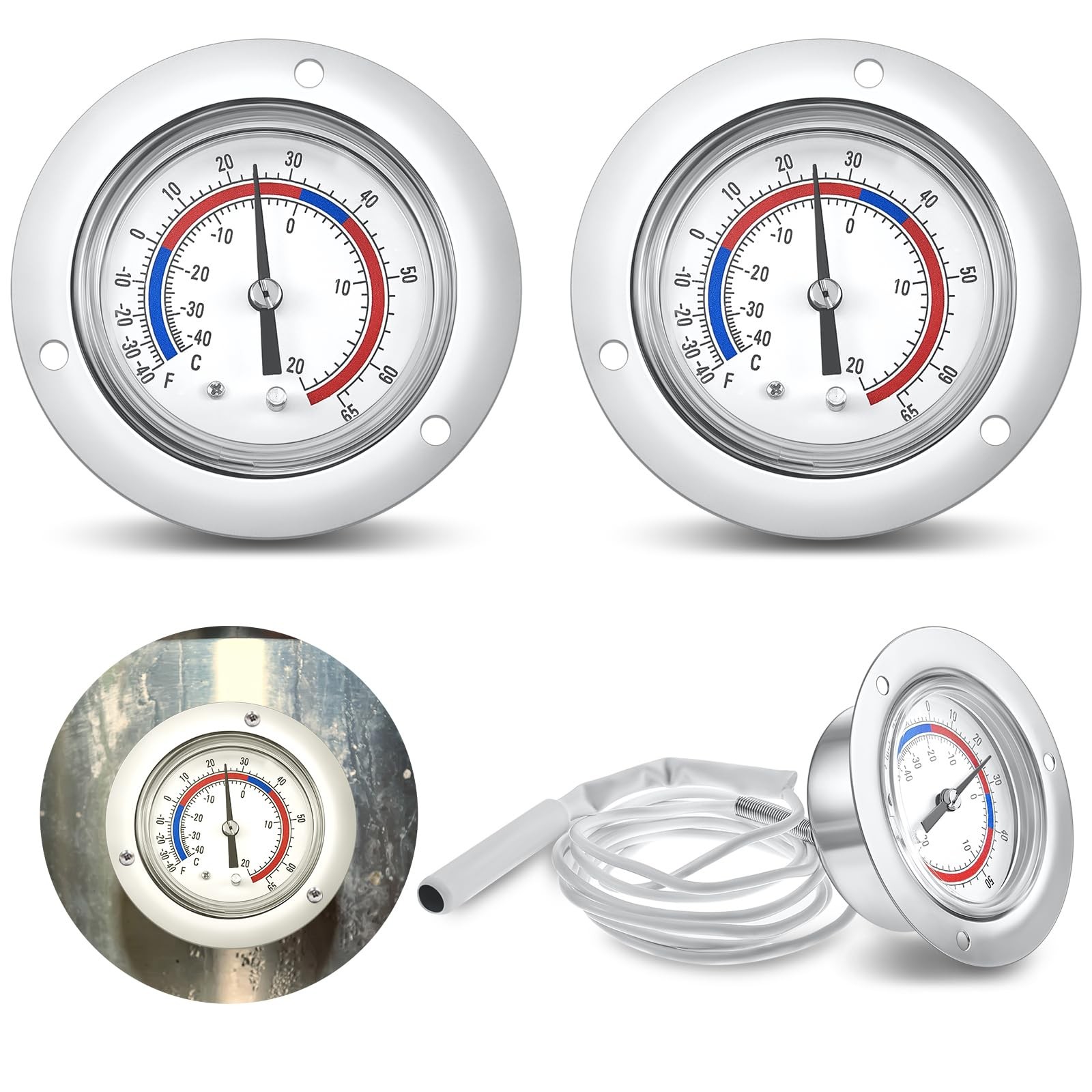2 Pcs Cooler Thermometer Vapor Capillary Design Refrigerator Gauge Freezer Th…