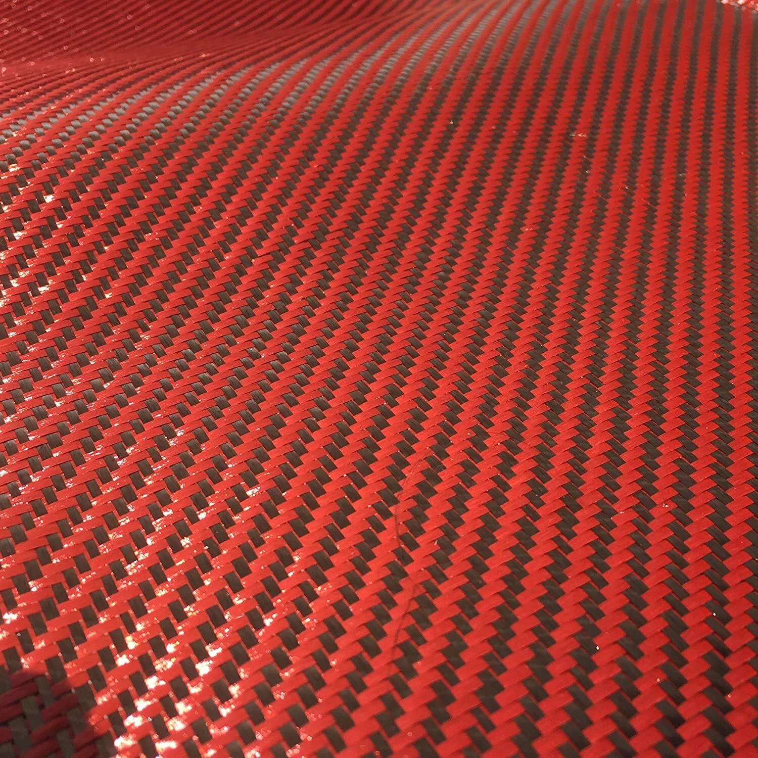 12″ x 5FT Twill Weave Carbon Fiber Fabric Cloth Black Red (3K, 9.1oz, 59″ x 12″)